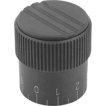 Kipp Knurled Knob W.Scale Size:3, D1=34, H=36, D=8, Form:C, Plastic Black, Comp:Steel, Cap:Black K0248.3308